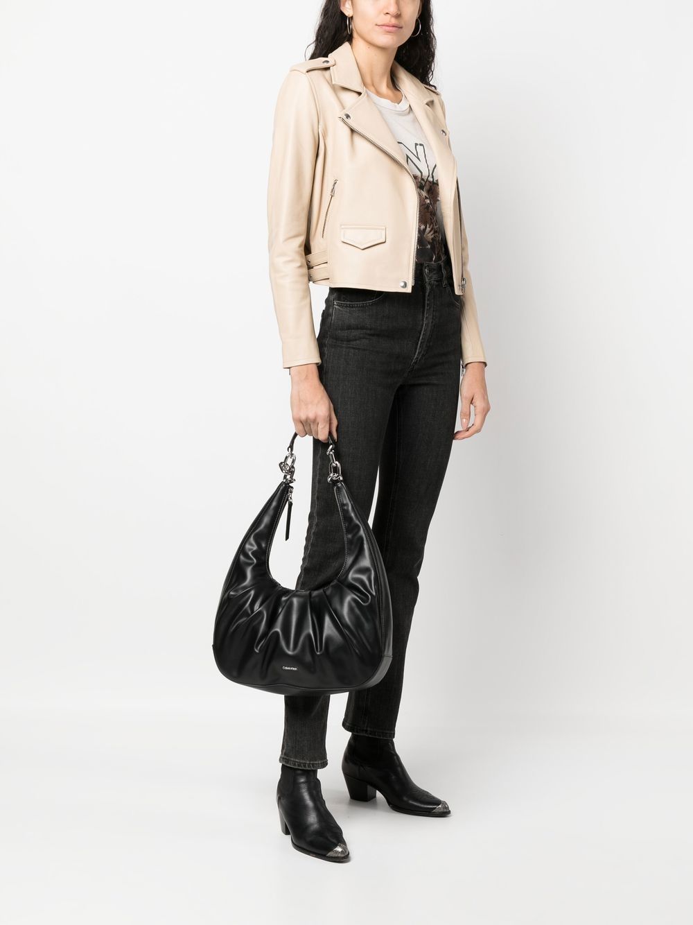 Shop Calvin Klein Ruched Chain-link Shoulder Bag In Black