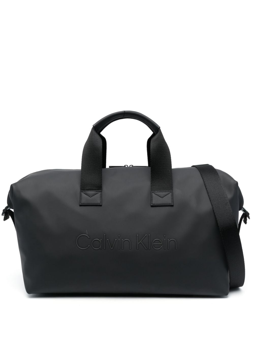 Calvin Klein Rubberized Weekender Logo-embossed Holdall In Black