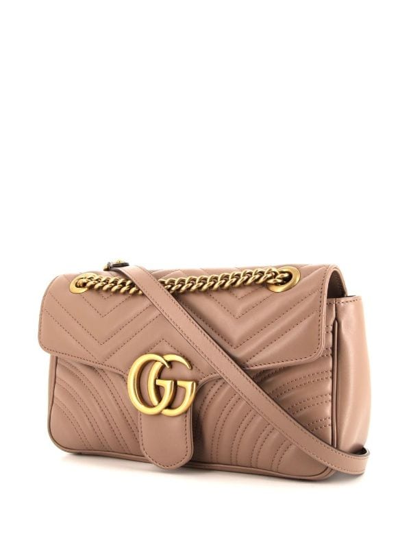 GUCCI GG Marmont Quilting Mini Chain Shoulder Bag Leather Beige