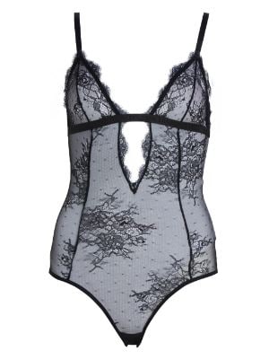 KARL LAGERFELD LACE BODY, Black Women's Lingerie Bodysuit