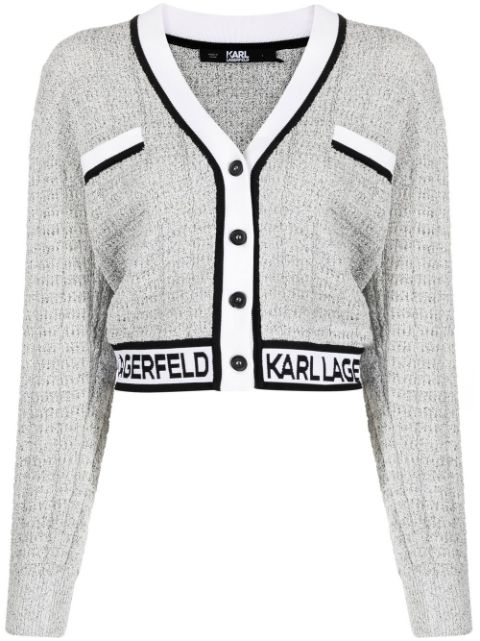 Karl Lagerfeld cardigan en tweed à coupe crop
