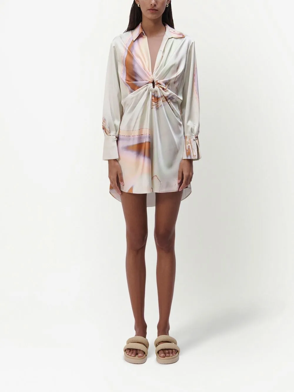 Shop Jonathan Simkhai Roma Gathered-detail Shirt Dress In Neutrals