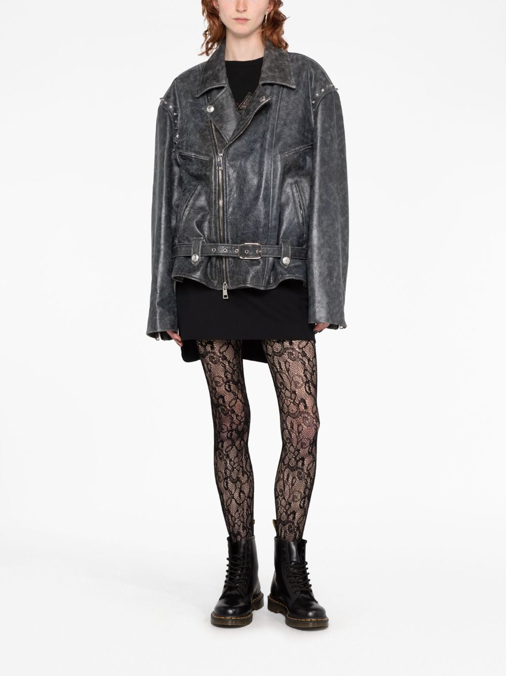 Alessandra Rich embellished leather biker jacket - Grijs