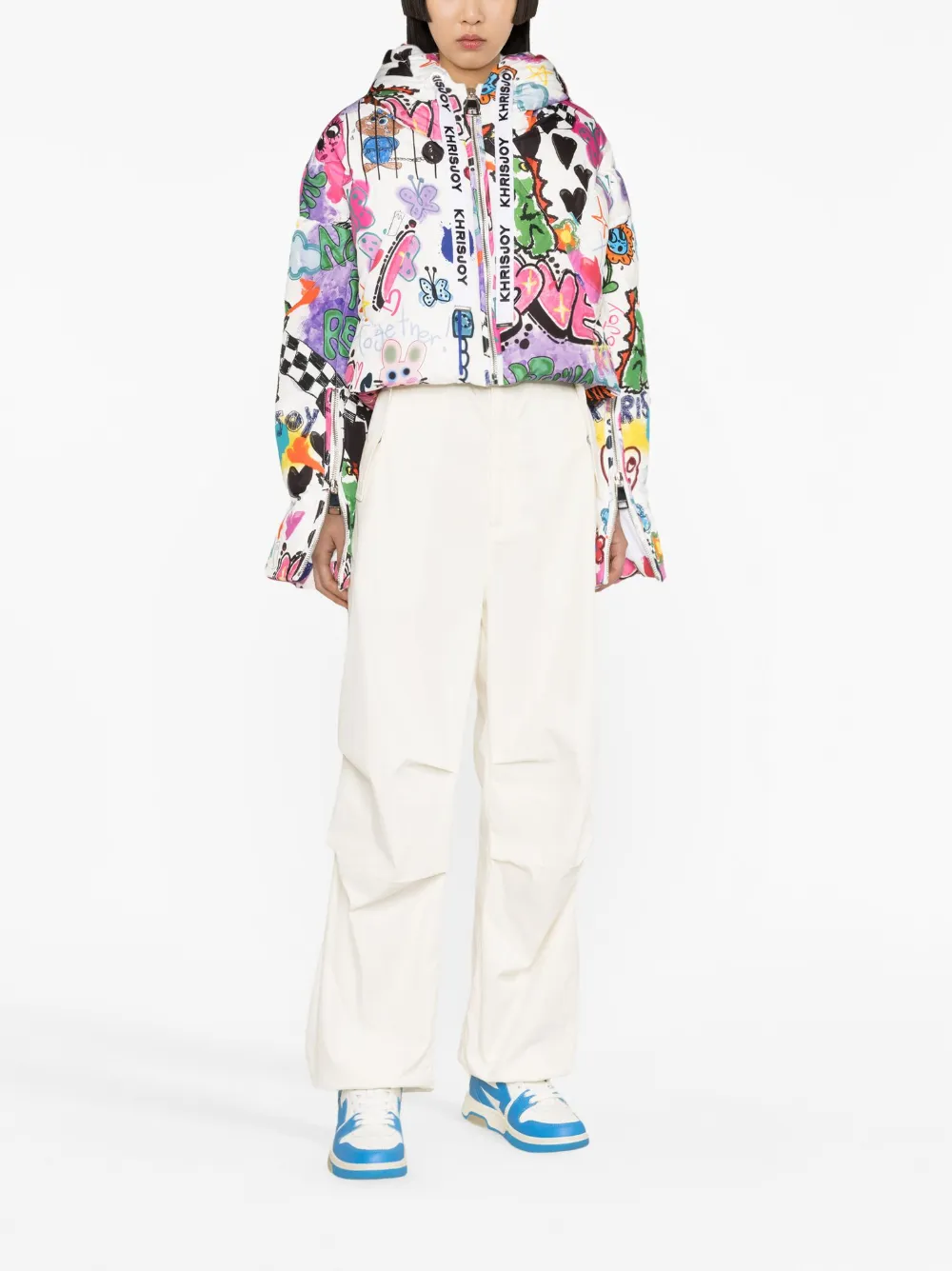 Shop Khrisjoy Graffiti Love-print Puffer Jacket In Weiss