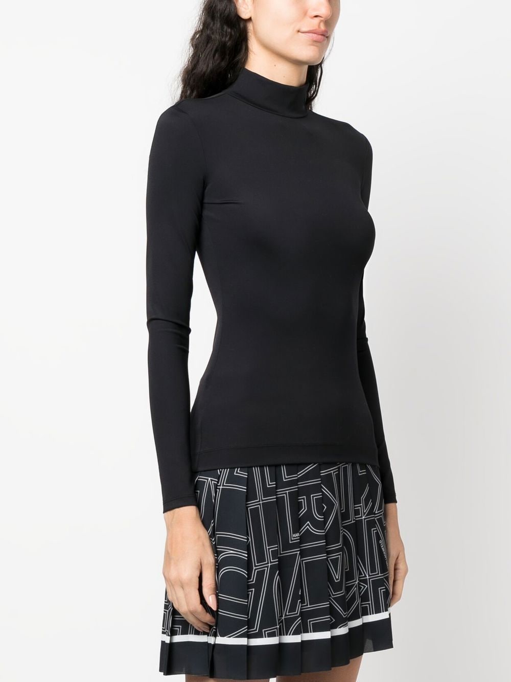 Shop Karl Lagerfeld Logo-embroidered High-neck Top In Black