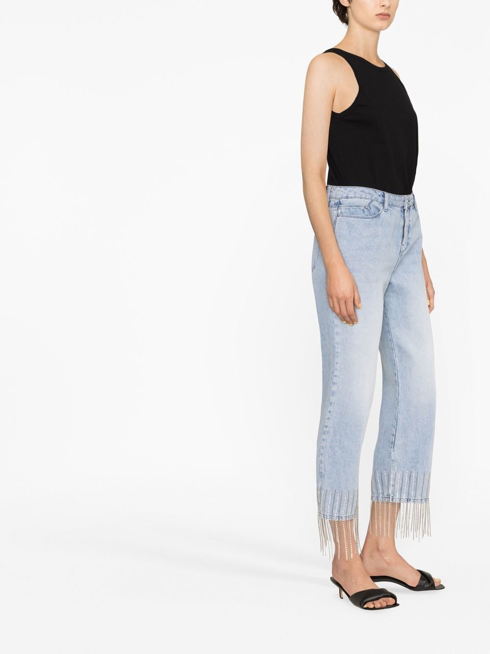 Shop Karl Lagerfeld Fringe-detail Cropped Jeans In Blue