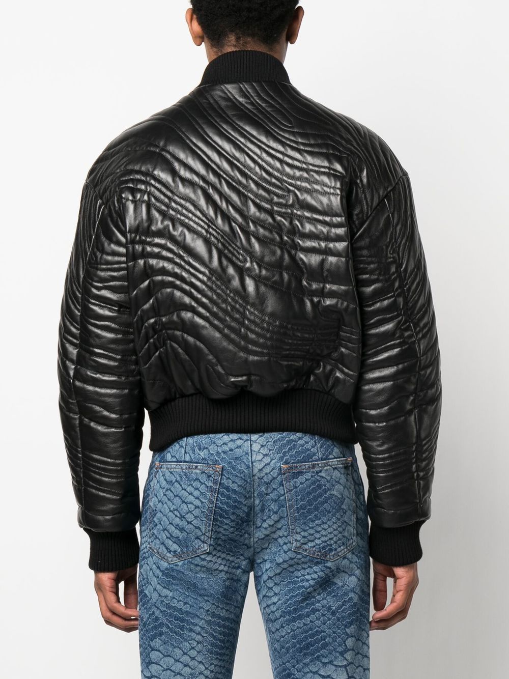 Shop Roberto Cavalli Stripe-quilted Leather Bomber Jacket In Black