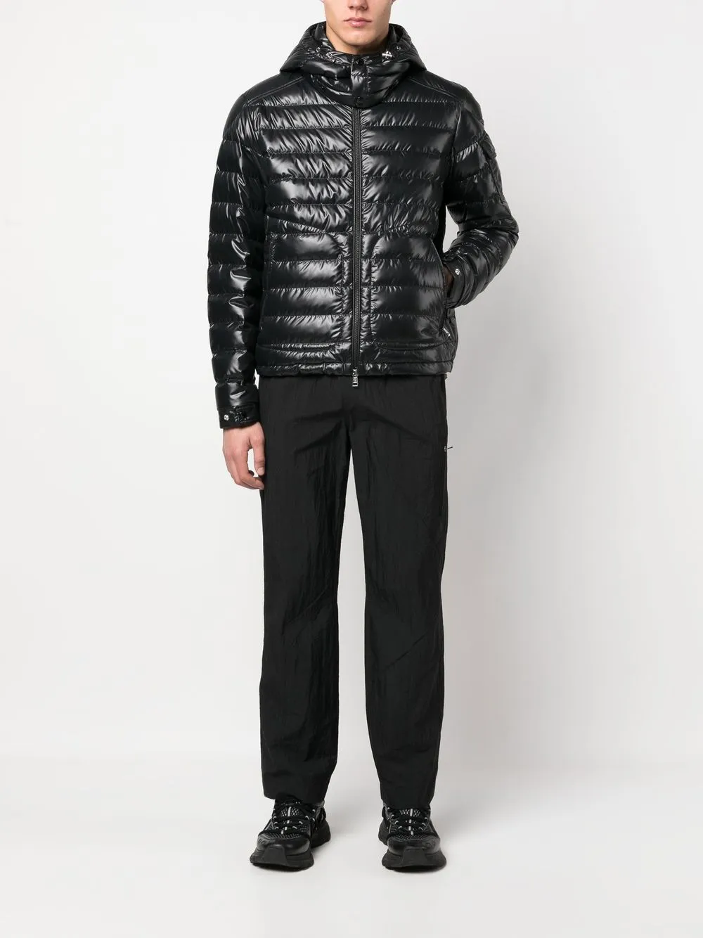 Shop Moncler Logo-patch Padded Down Jacket In Schwarz