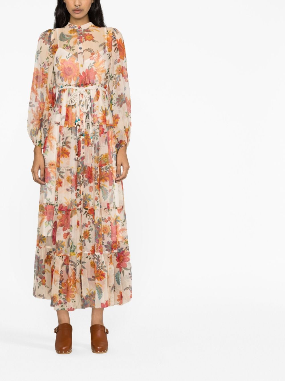 Shop Zimmermann Ginger Floral-print Silk Midi Dress In Neutrals