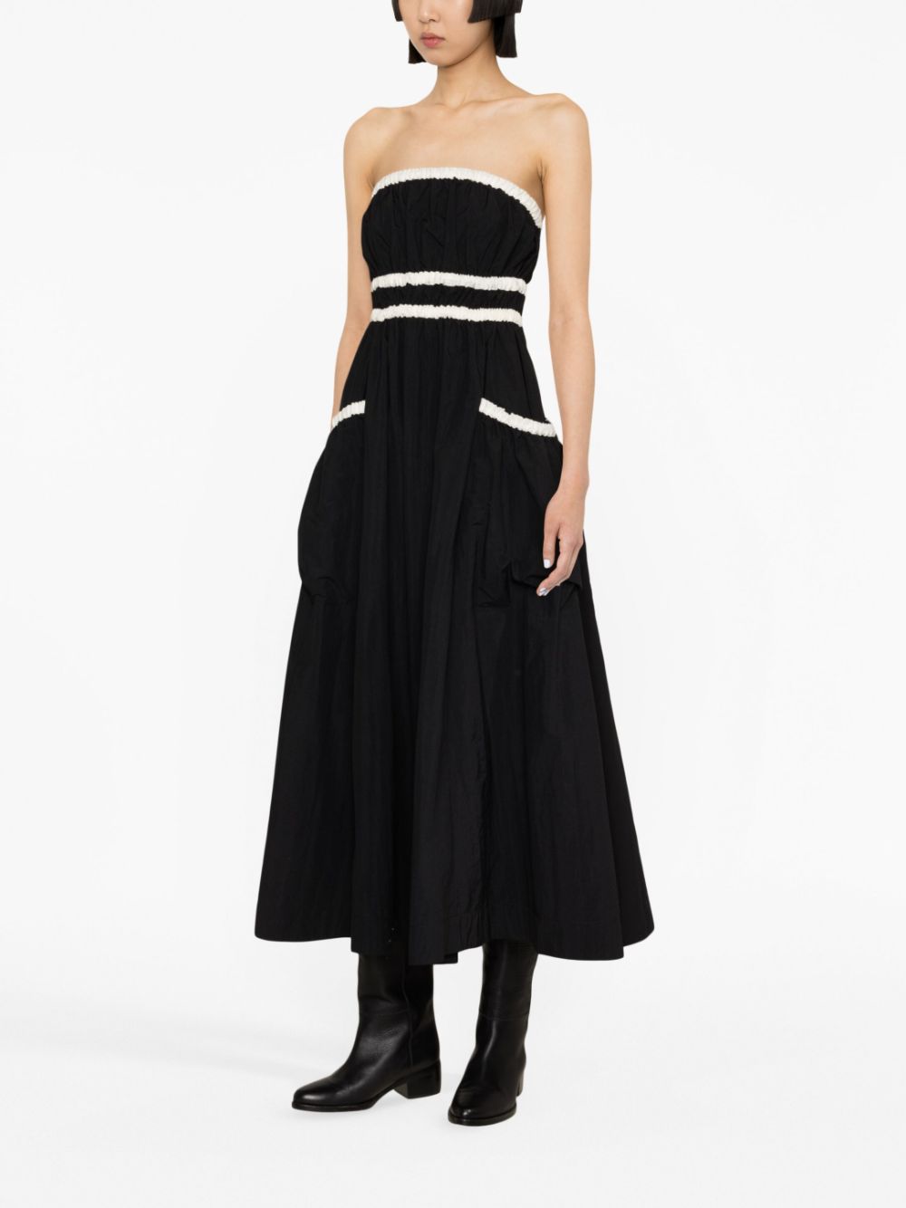 Molly Goddard colour-block pleated midi dress - Zwart