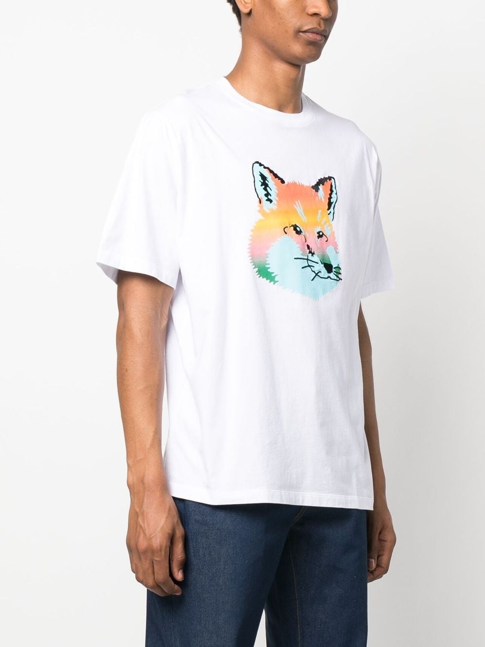 Shop Maison Kitsuné Vibrant Fox Head-print T-shirt In White