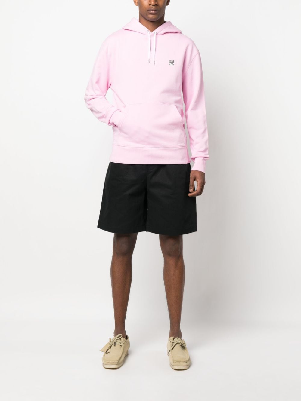 Shop Maison Kitsuné Embroidered-logo Cotton Hoodie In Pink