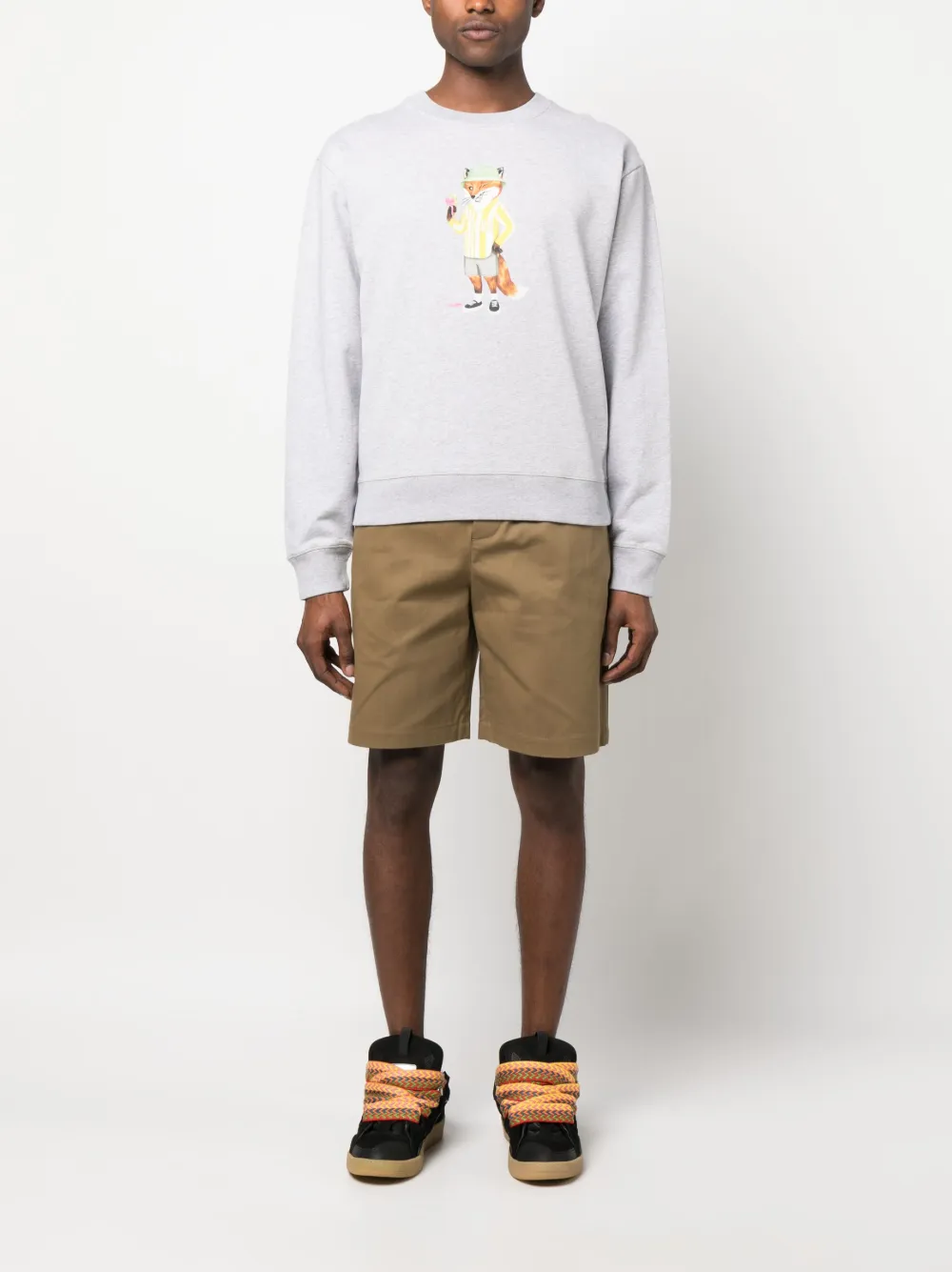 Shop Maison Kitsuné Dressed Fox Printed Cotton Sweatshirt In Grey