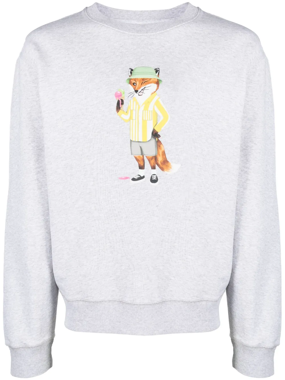 Shop Maison Kitsuné Dressed Fox Printed Cotton Sweatshirt In Grey