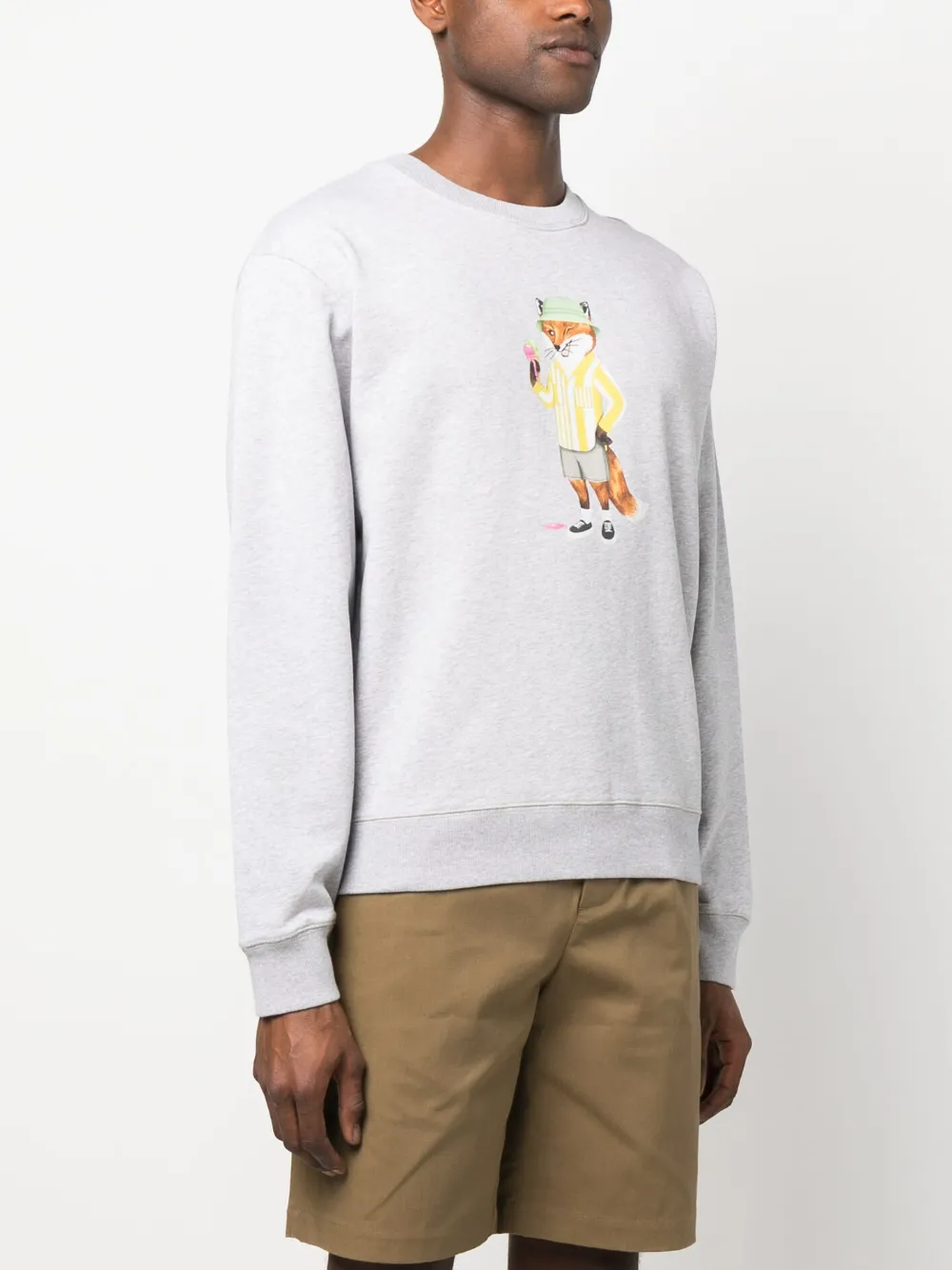 Shop Maison Kitsuné Dressed Fox Printed Cotton Sweatshirt In Grey