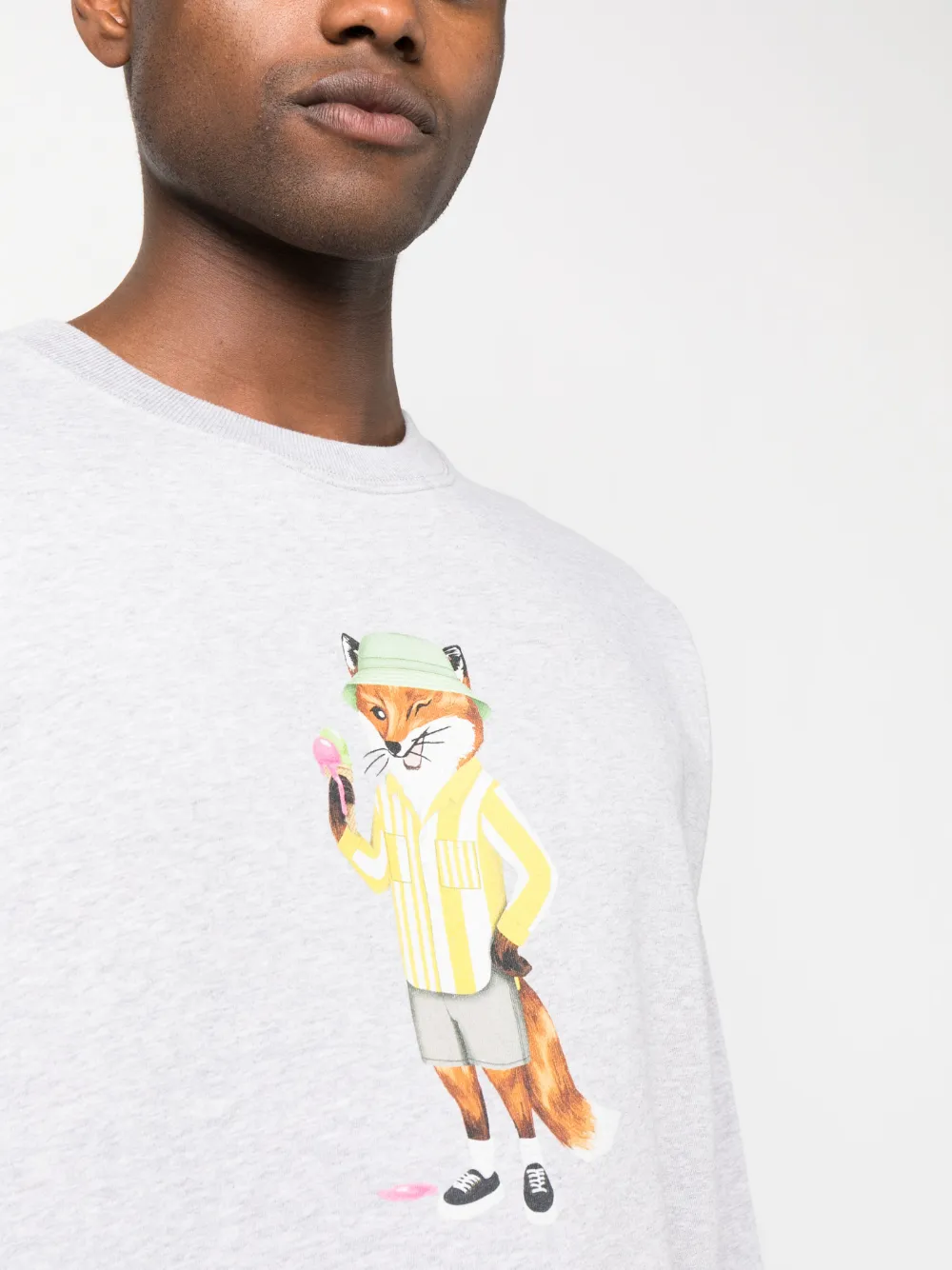 Shop Maison Kitsuné Dressed Fox Printed Cotton Sweatshirt In Grey