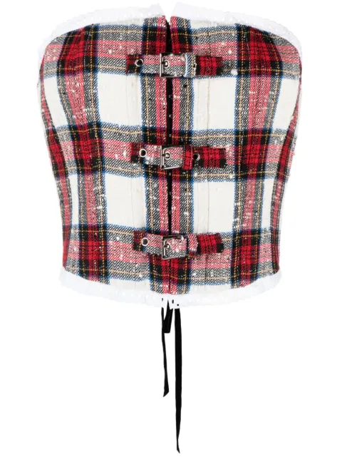 Alessandra Rich tartan-print strapless bandeau top