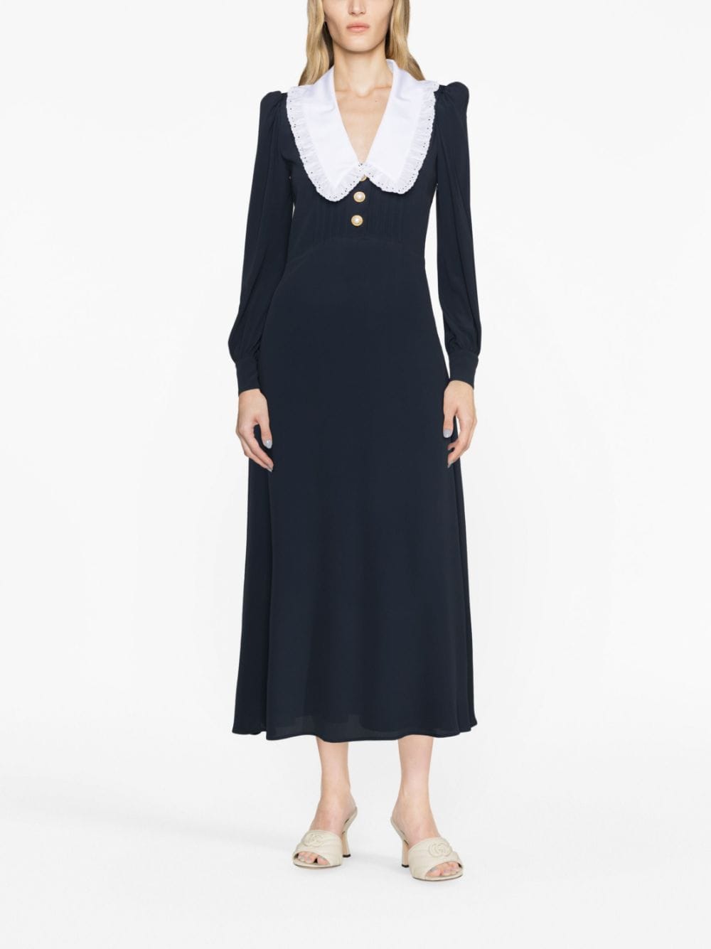 Shop Alessandra Rich Oversized-collar Midi Dress In Blue