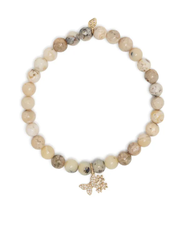 Sydney Evan 14kt Yellow Gold Butterfly Daisy Opal Beaded Bracelet in Neutrals