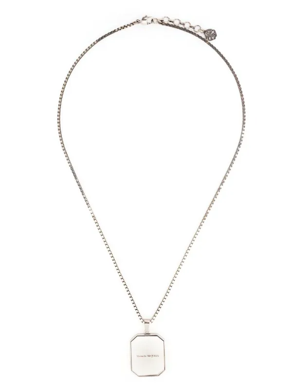 Alexander McQueen logo-pendant Box Chain Necklace | Silver
