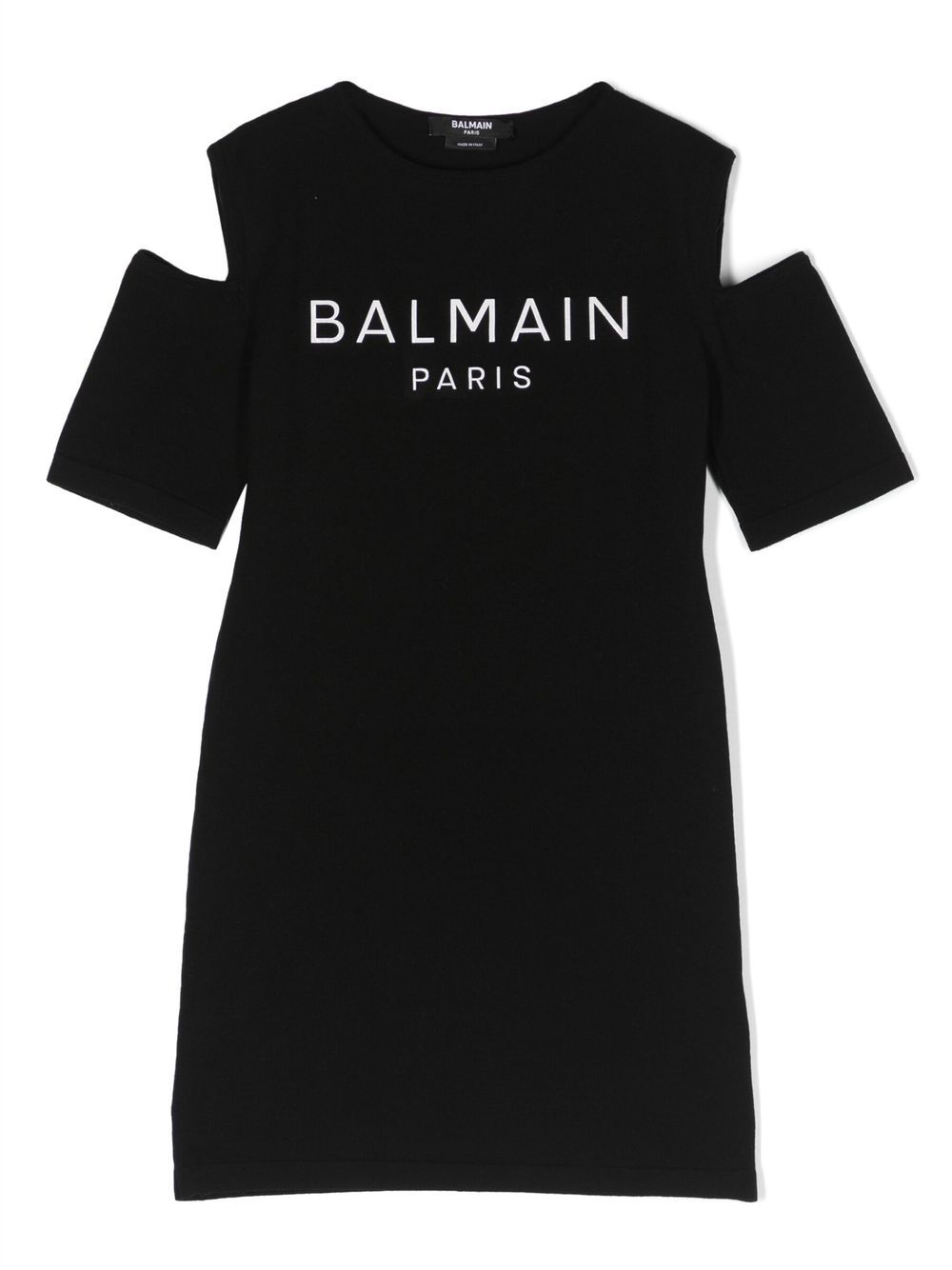 Balmain Kids' Logo-print Cold-shoulder Dress In Black