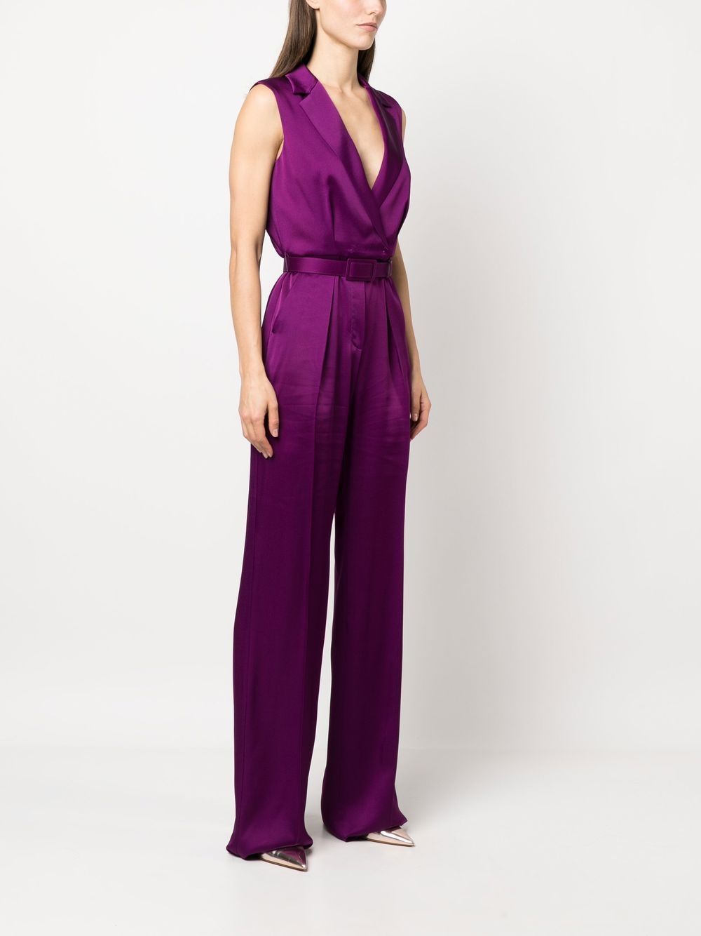 Shop Max Mara Plunge-neck Satin Jumpsuit In Purple