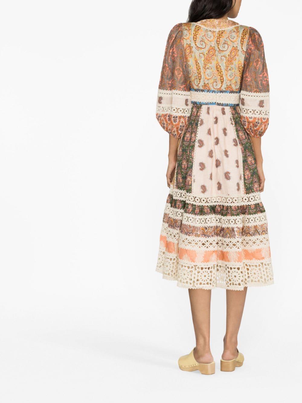 Shop Zimmermann Devi Printed Linen Midi Dress In Neutrals