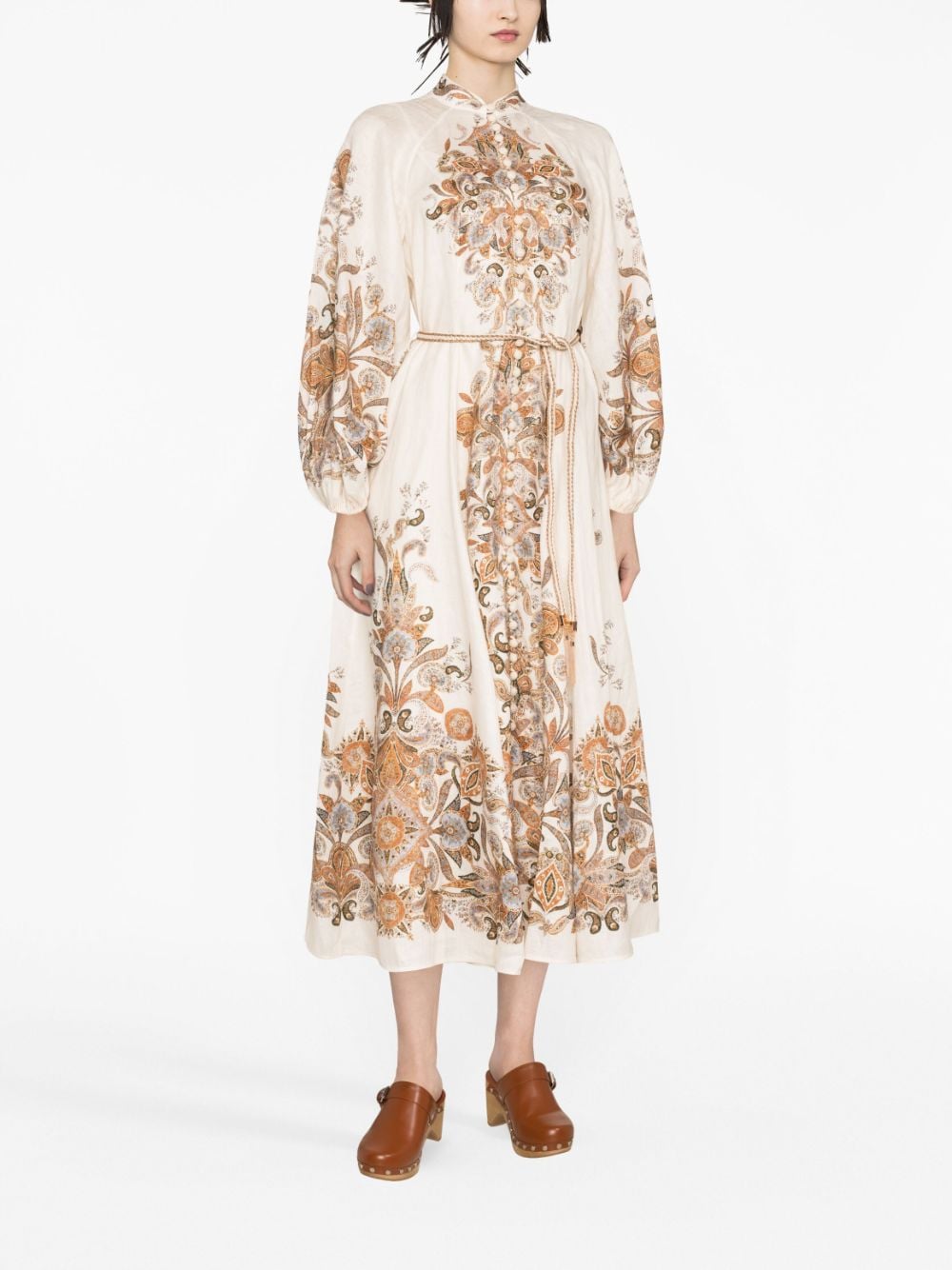 Shop Zimmermann Devi Paisley-print Linen Dress In Neutrals