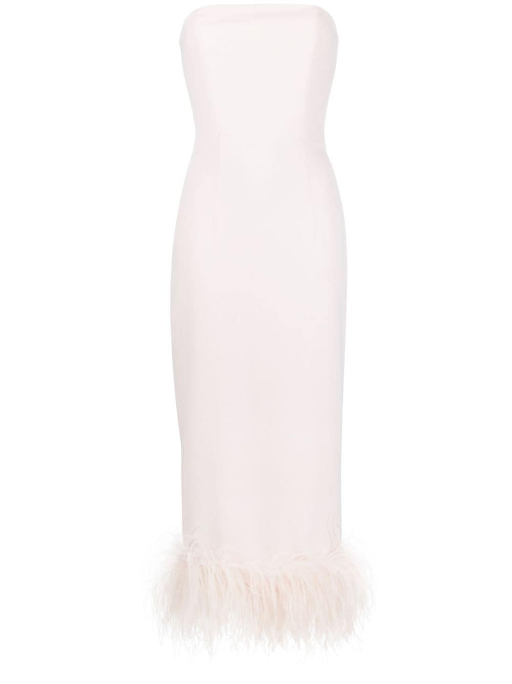 16arlington Minelli Feather-trim Strapless Dress In Neutrals