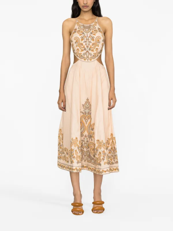 ZIMMERMANN Devi Halter Tie Midi Dress | Orange | FARFETCH