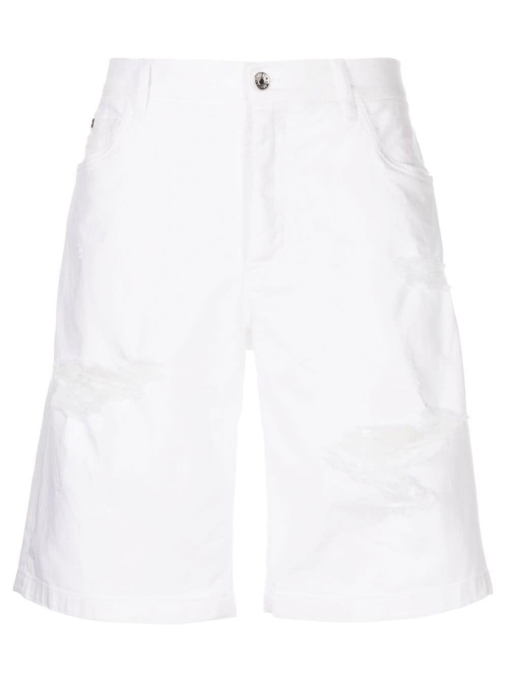 Dolce & Gabbana Ripped-detail Denim Shorts In Weiss