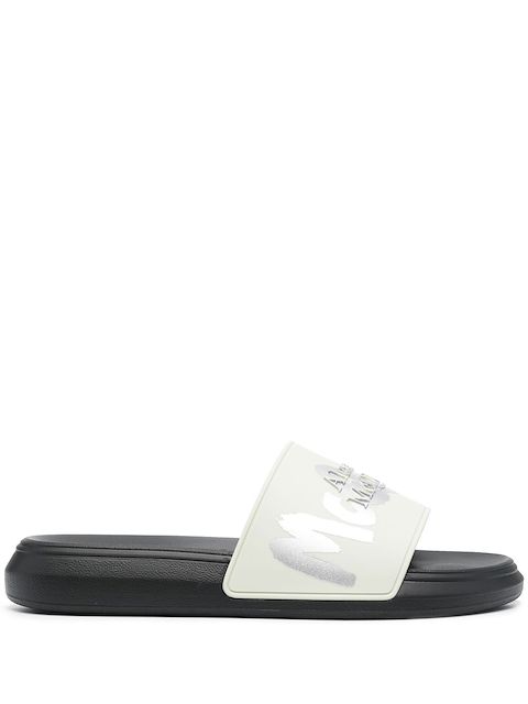 Alexander McQueen embossed-logo open toe slides
