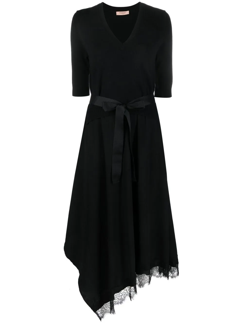 

TWINSET vestido tejido con ribete de encaje - Negro