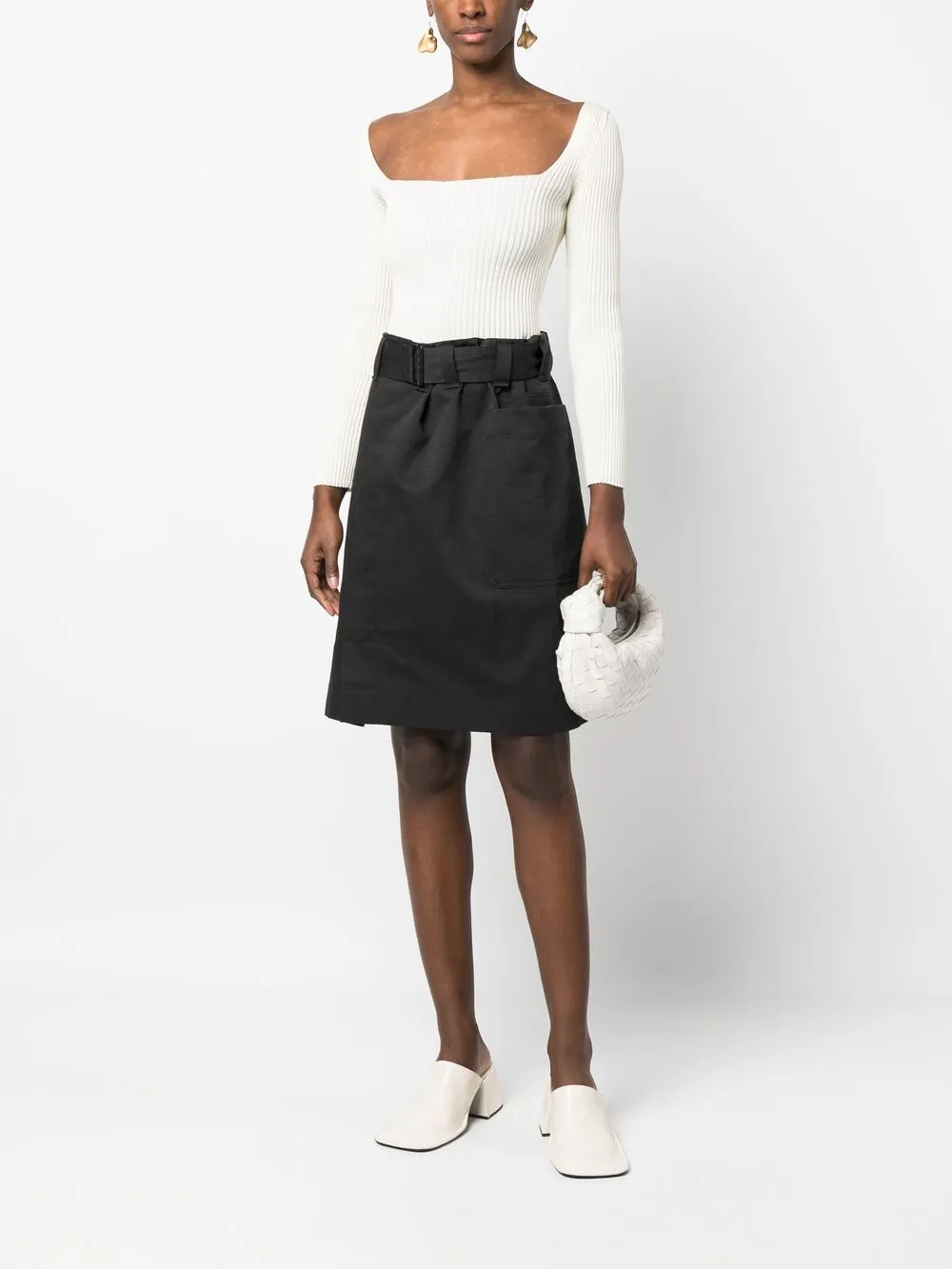 Shop Lemaire Belted A-line Skirt In Black