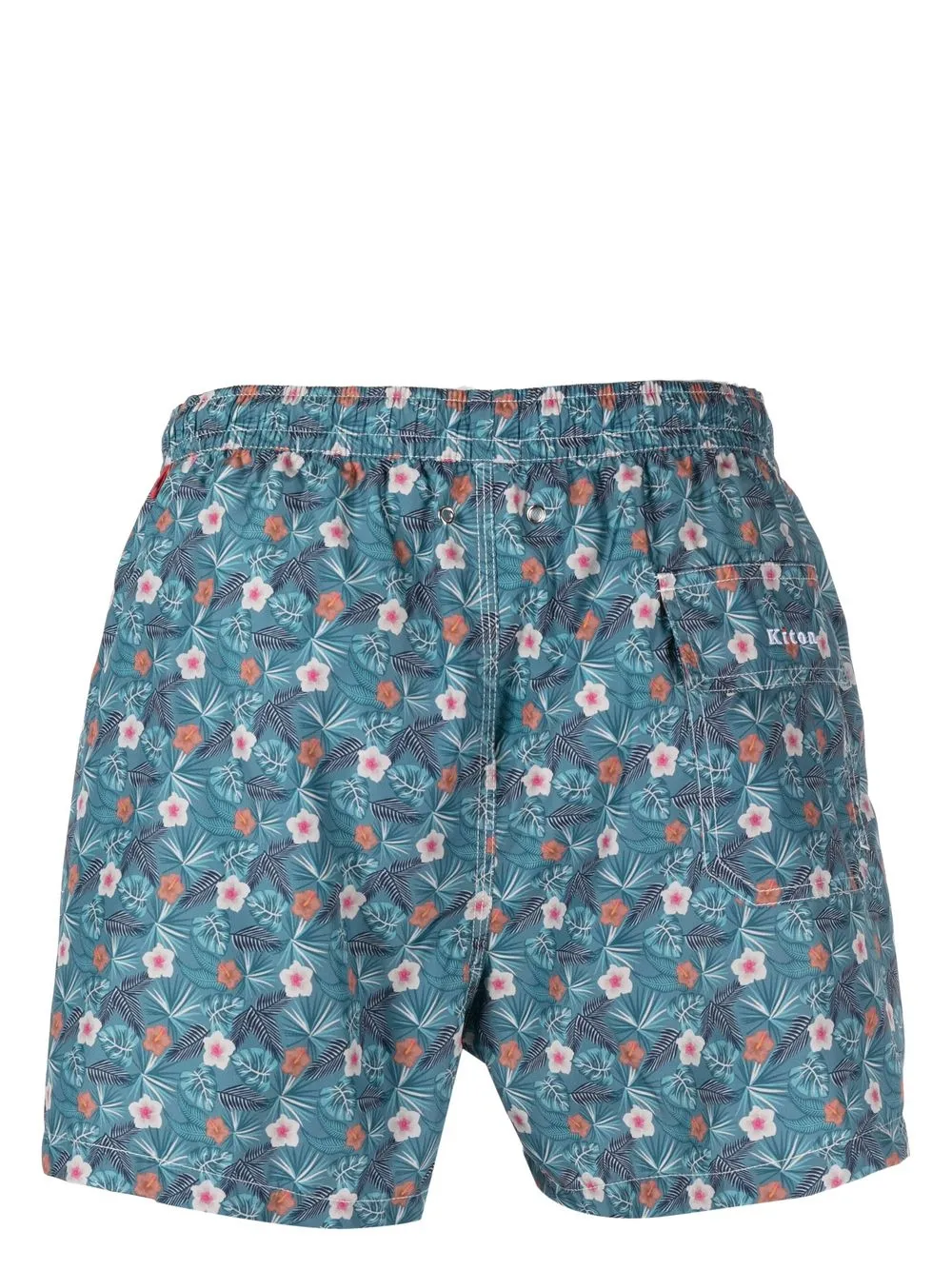 Kiton Zwembroek met bloemenprint - Blauw