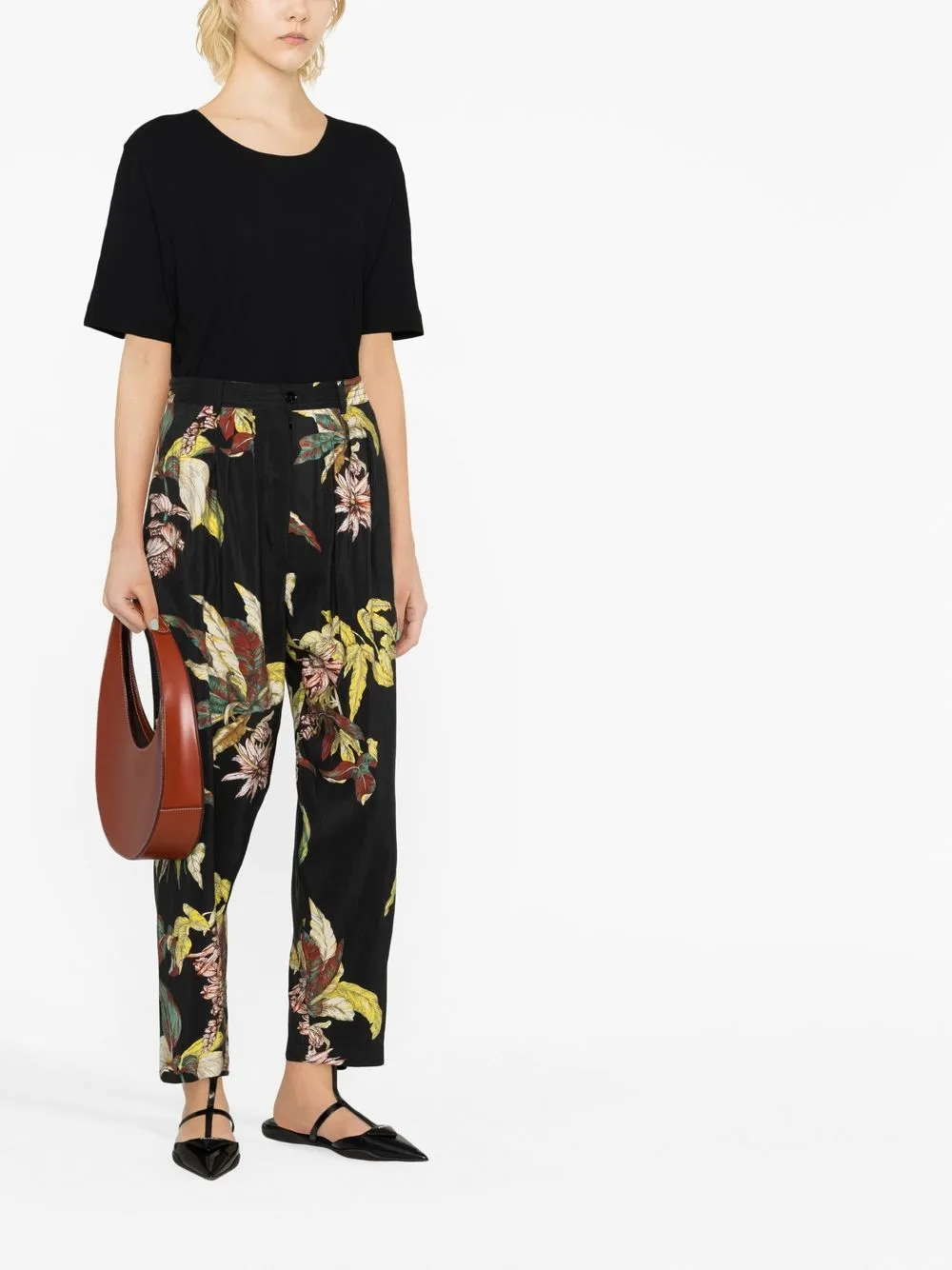 Lemaire Broek met bloemenprint - Zwart