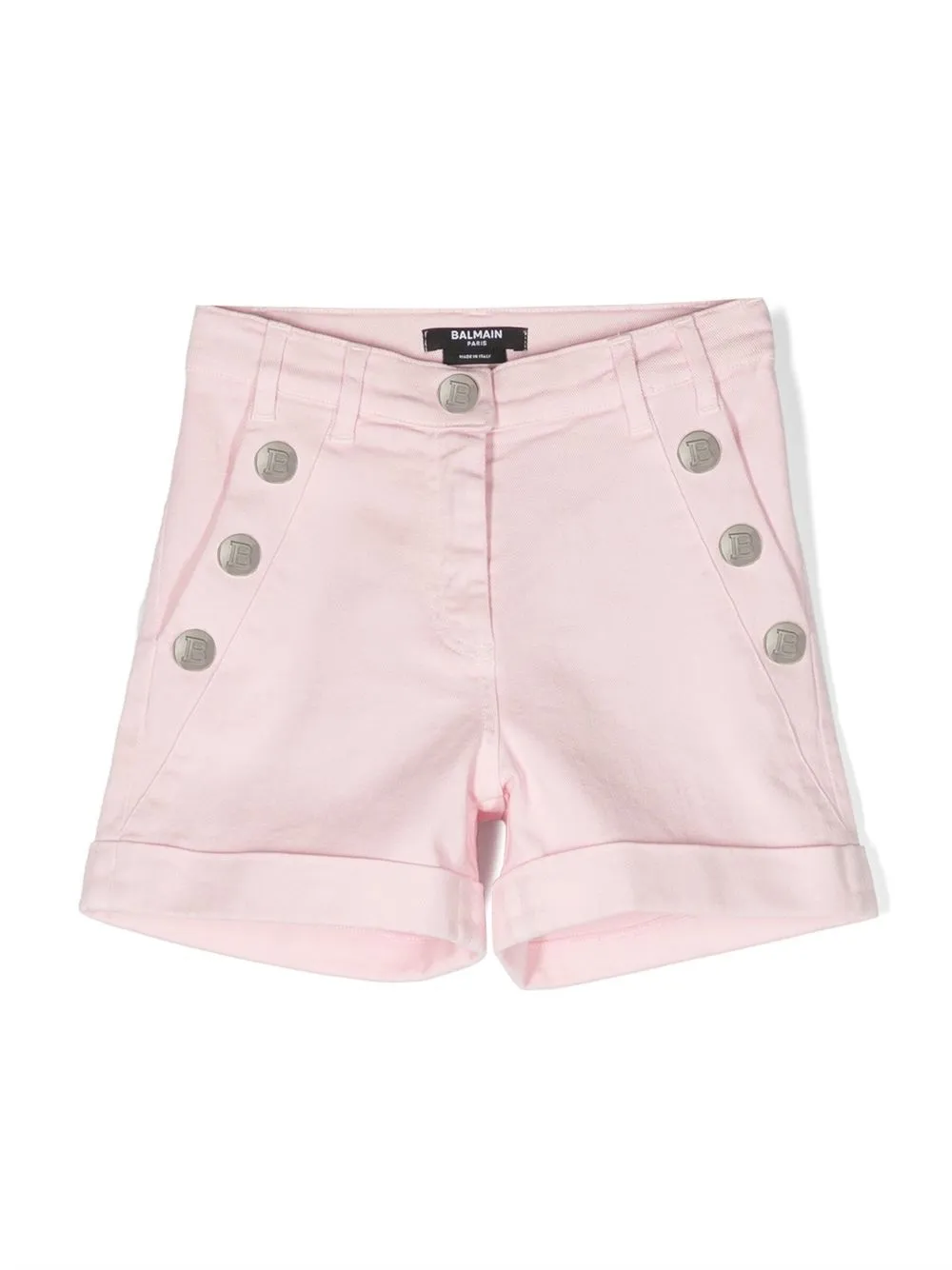 

Balmain Kids embossed-logo button shorts - Pink