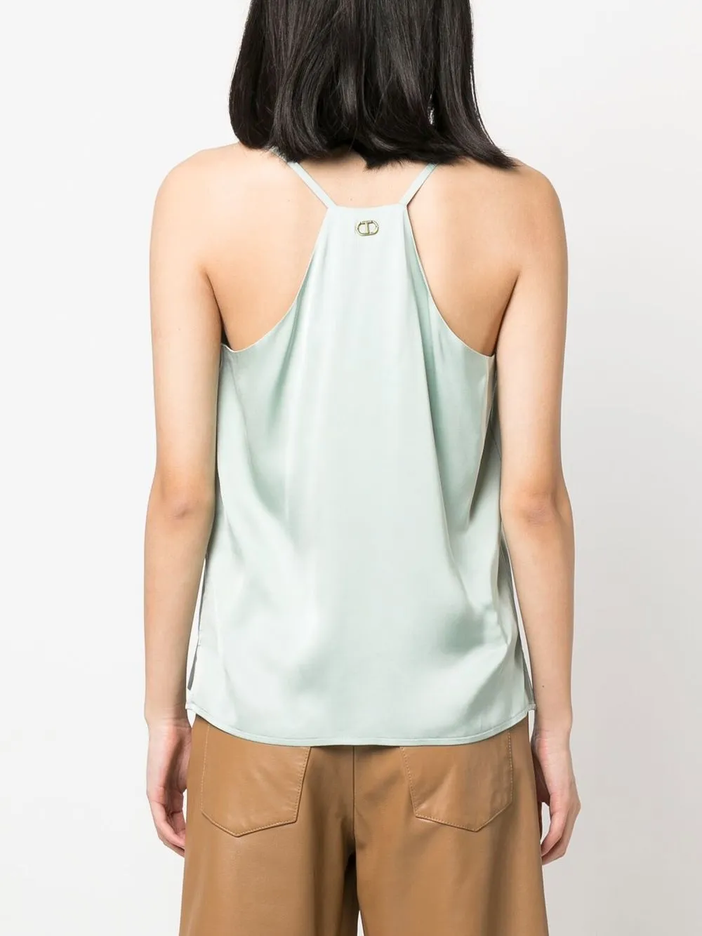 Shop Twinset Logo-plaque Satin Top In 绿色