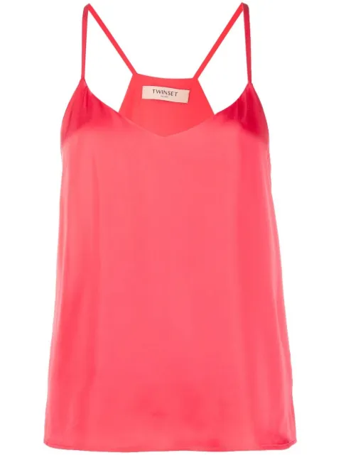 TWINSET top satinado con placa del logo en la parte trasera