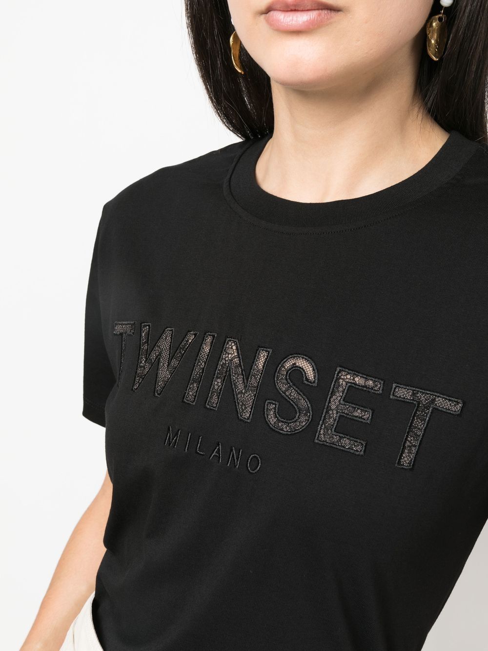 Shop Twinset Logo-patch Cotton T-shirt In Black
