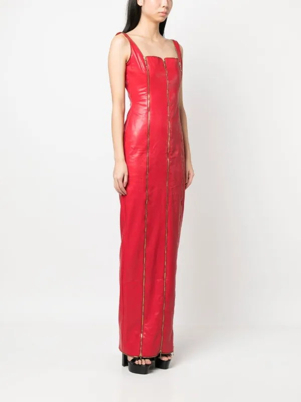 JEAN-LOUIS SABAJI zip-detail Faux Leather Maxi Dress | Red | FARFETCH JO