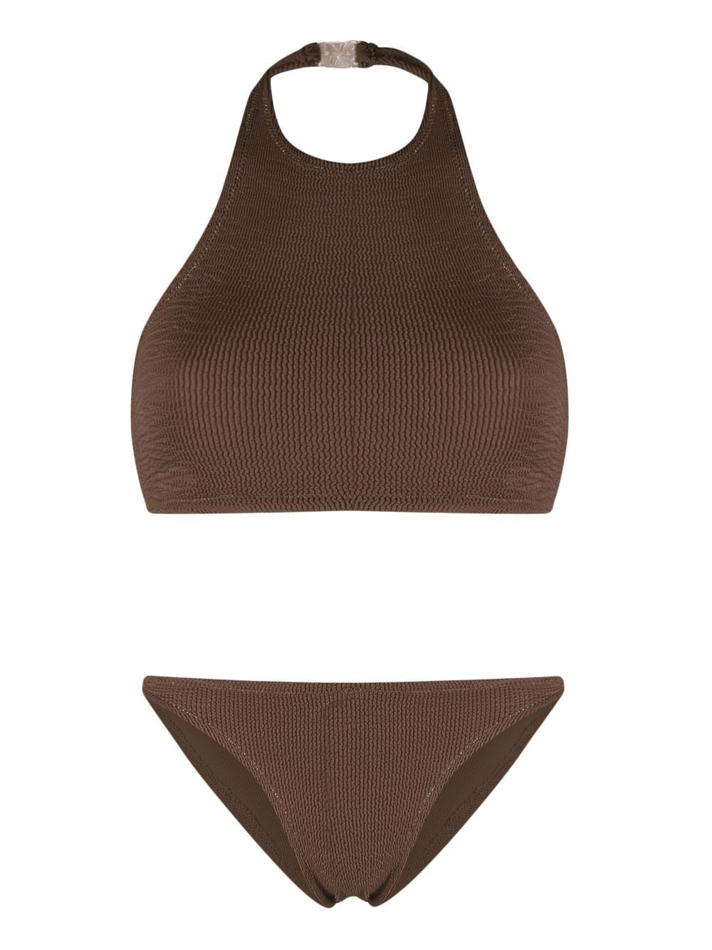 Reina Olga Seersucker-texture Bikini Set In Brown
