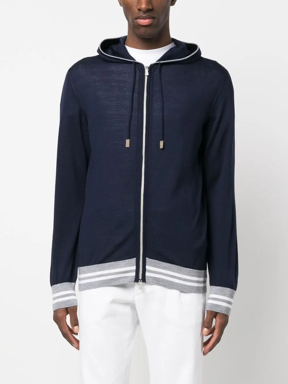 Eleventy Drawstring Zip-up Hoodie In Blau