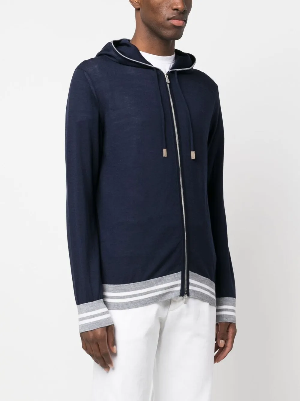 Eleventy Drawstring Zip-up Hoodie In Blau