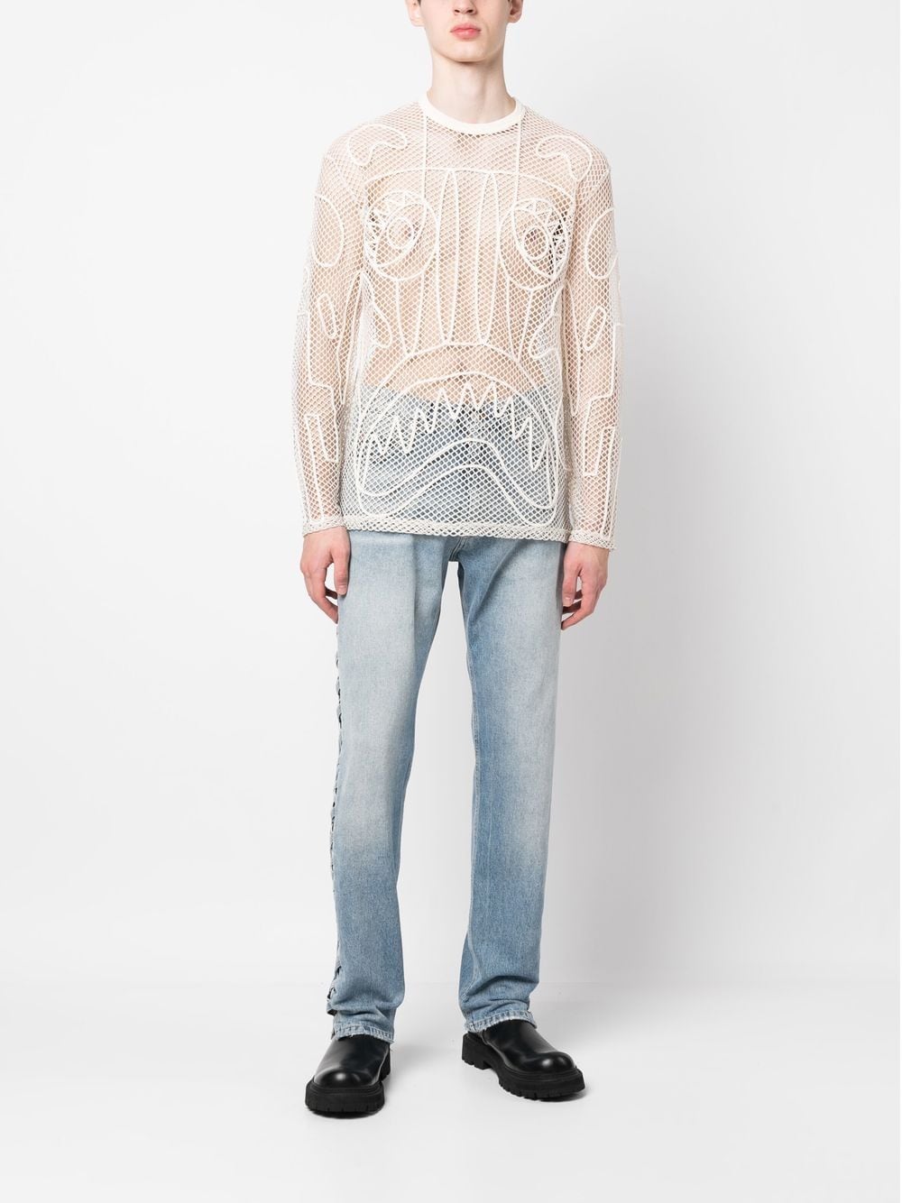 Shop Charles Jeffrey Loverboy Long-sleeve Abstract Mesh Top In Neutrals
