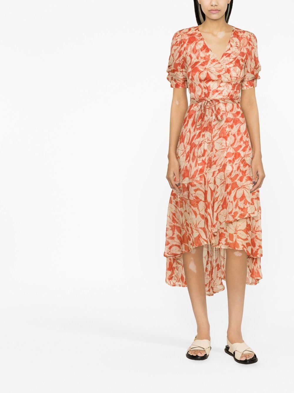 Shop Polo Ralph Lauren Ditsy-sunflower Midi-dress In 橘色
