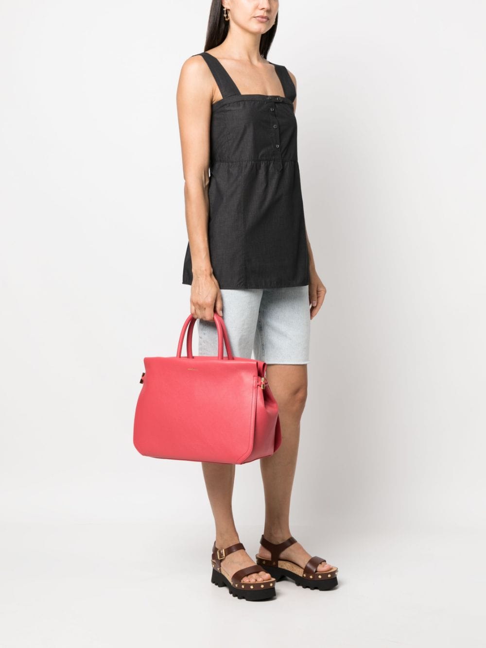 Coccinelle Blue grained leather tote bag - Roze