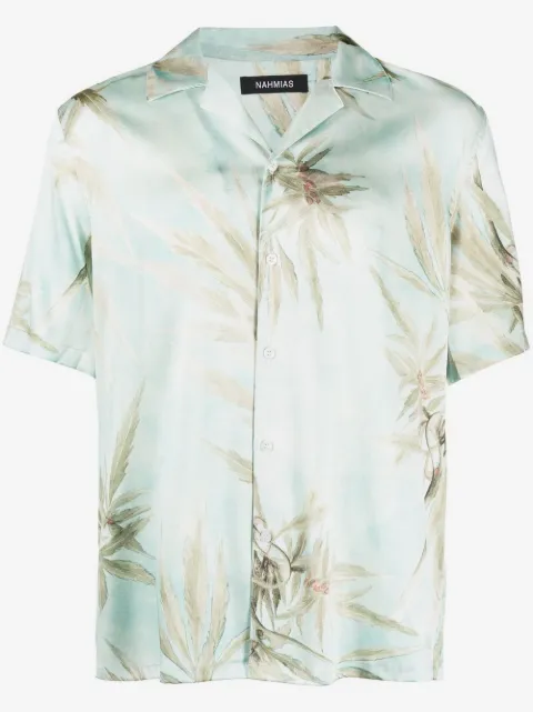 Nahmias camisa bowling con palmeras estampadas