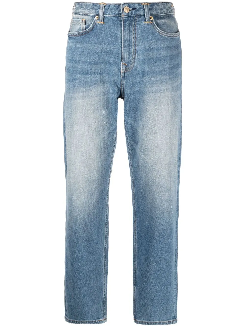 

EVISU logo-panelled straight crop jeans - Blue