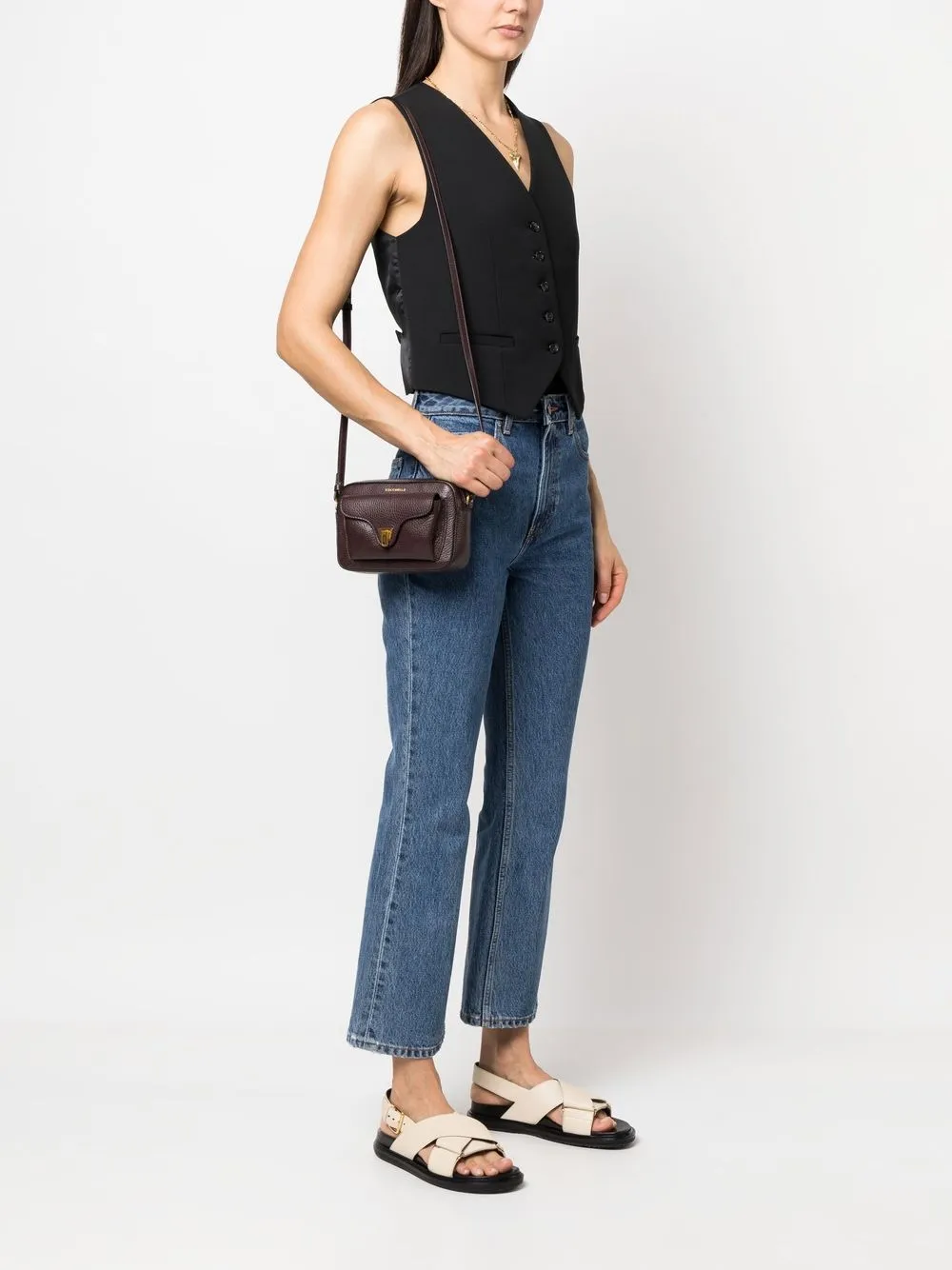 Coccinelle Leren crossbodytas - Paars